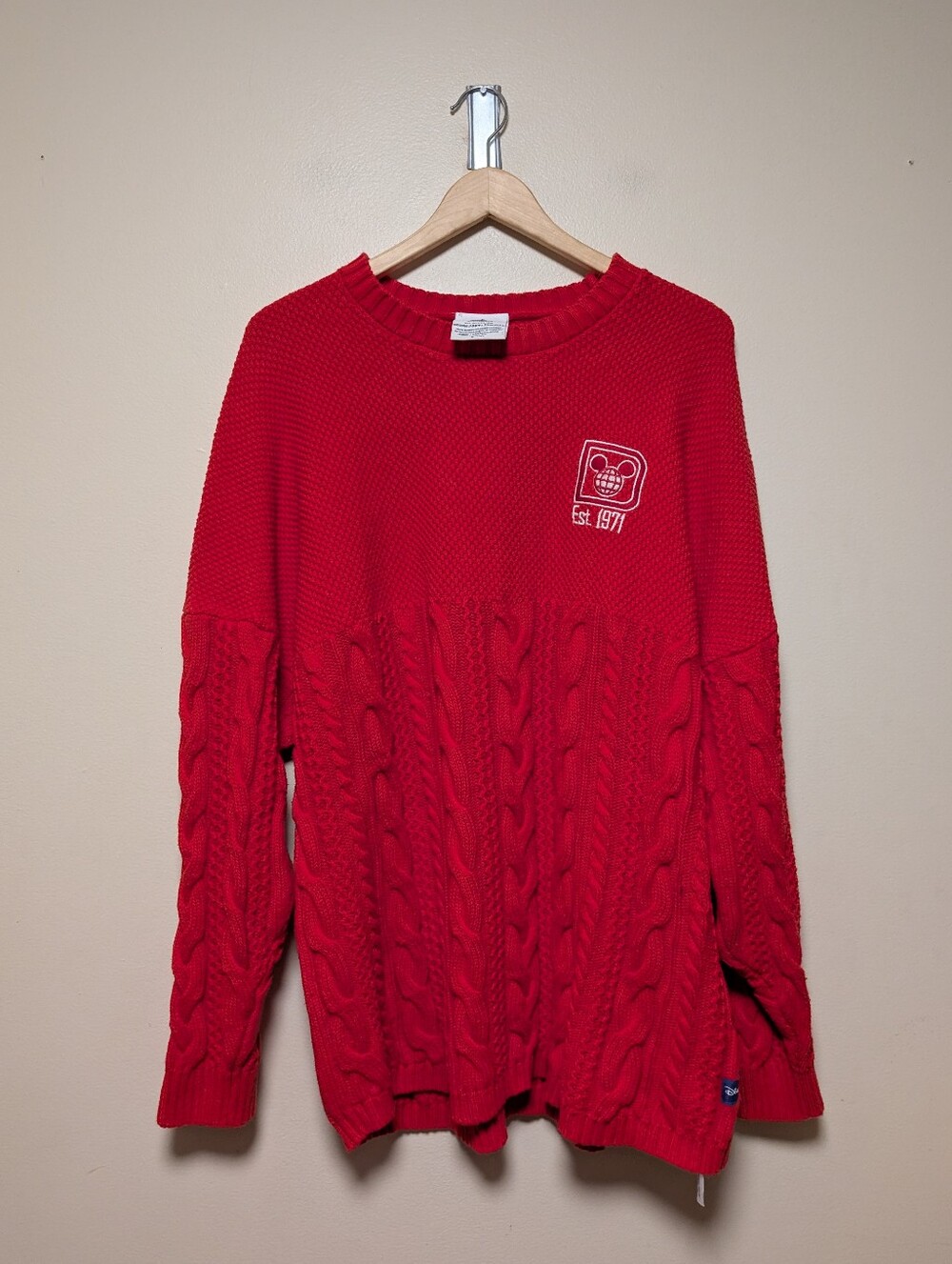 Disney Parks Spirit Jersey Walt Disney World Red Cable Knit Sweater L